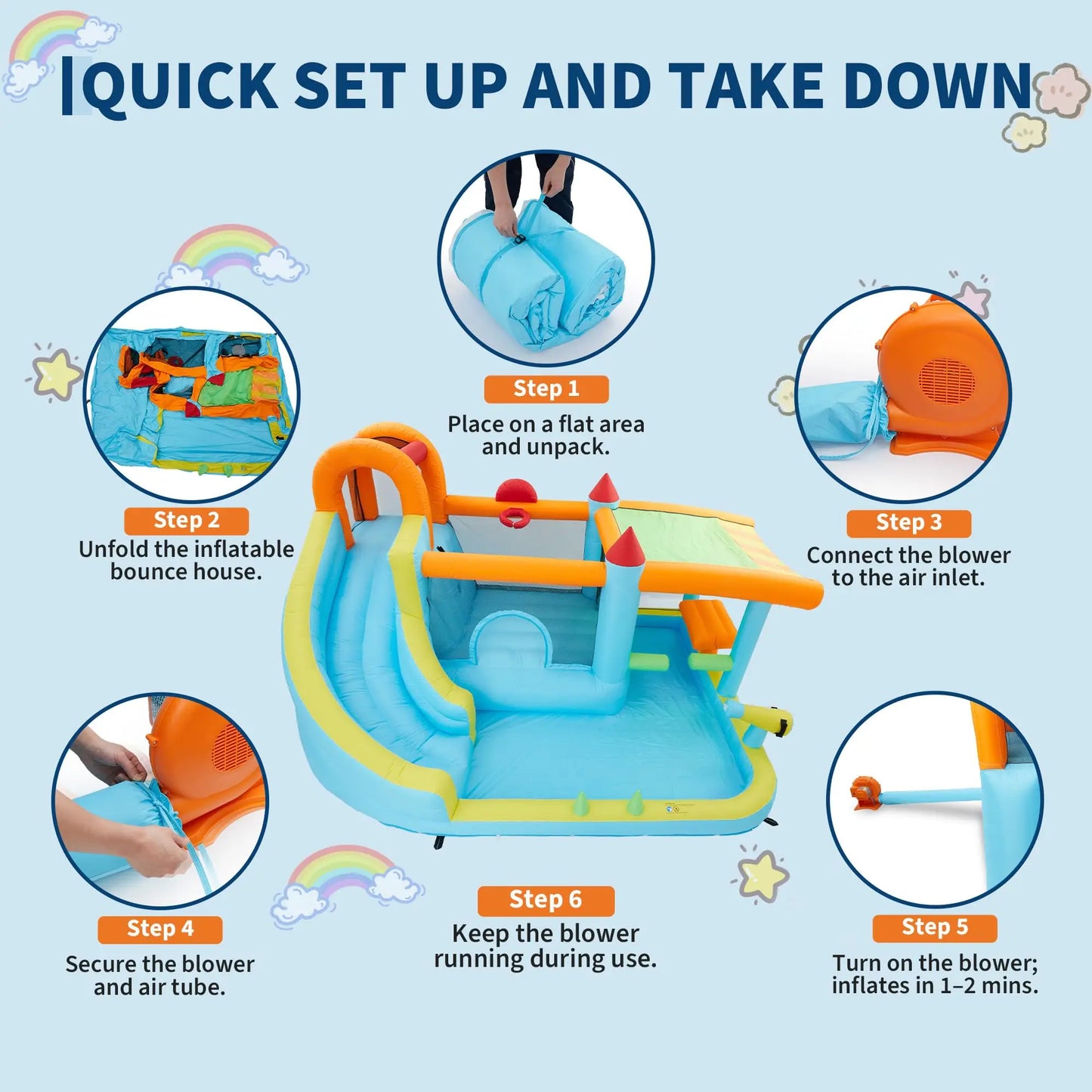 HiMISS 12-In-1 Inflatable Water Bounce House With Slide For Backyard