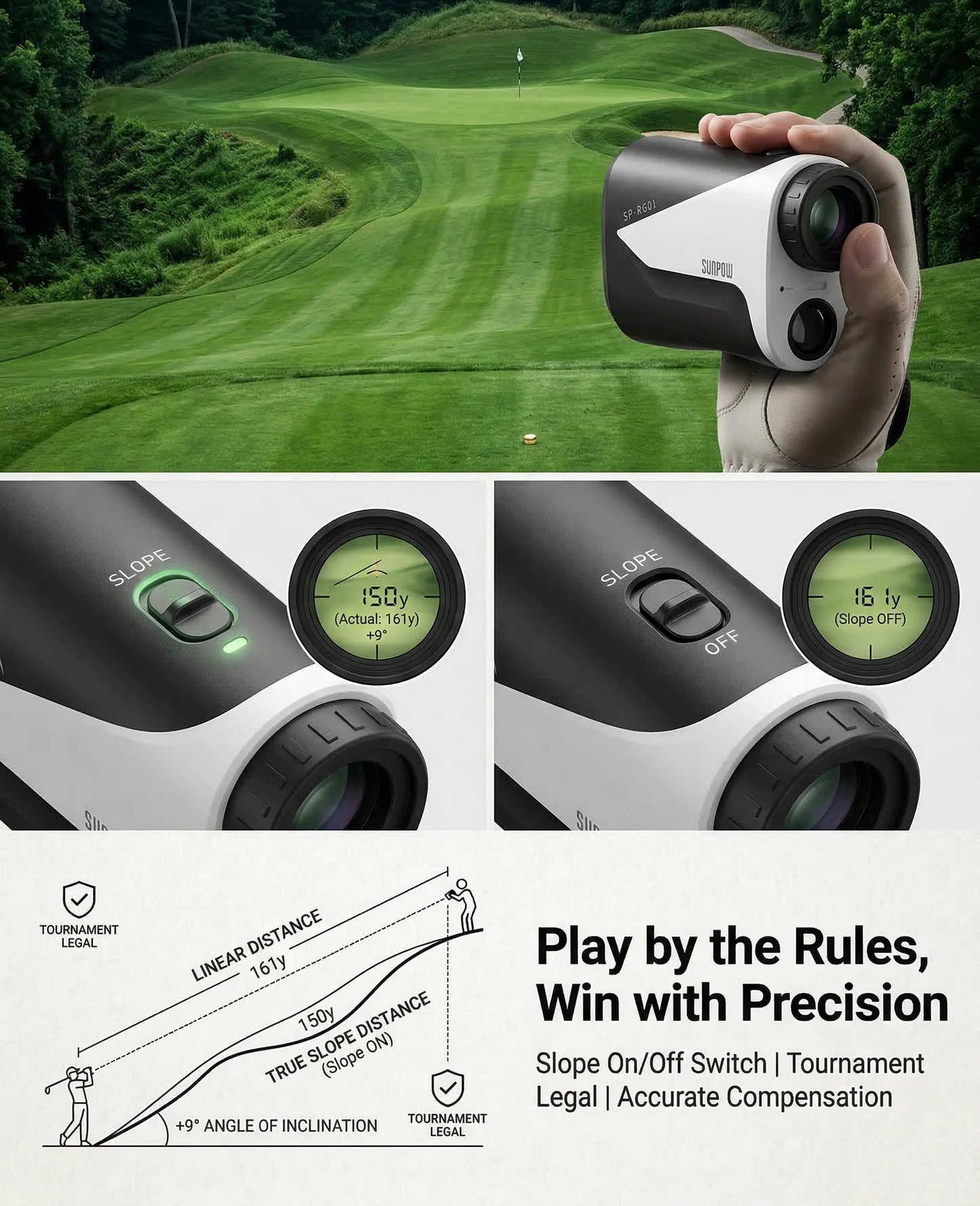 Sunpow Golf Rangefinder With Slope And Flag Pole Locking