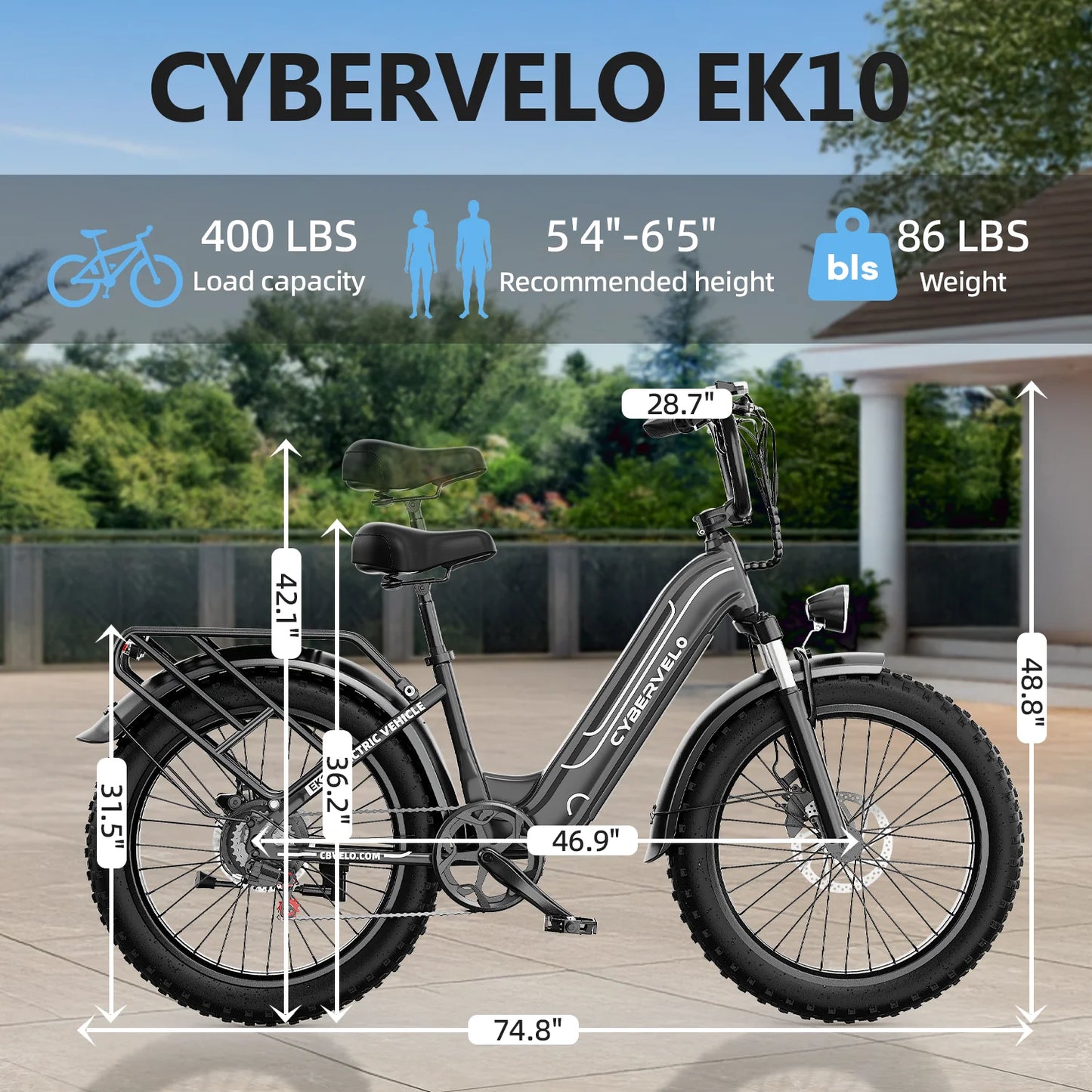 CBVELO EK10 1000W Fat Tire Electric Bike Adults 7Speed