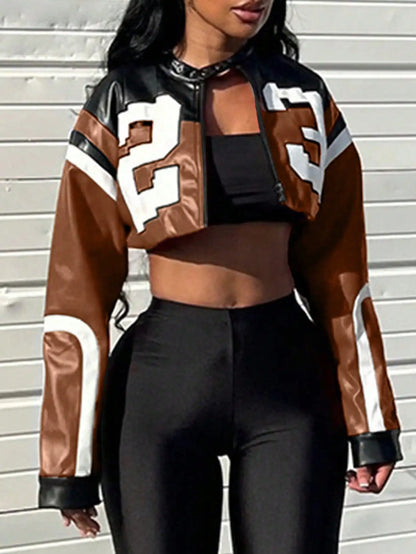 2025 Women's Faux Leather Jacket Short Red Coat Zipper Bomber Jacket Edgy Motorcycle Style Party Tops Casual Outfit Clubwea