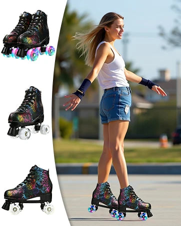 YYW Flashing Quad Roller Skates For Adults Women Men Outdoor