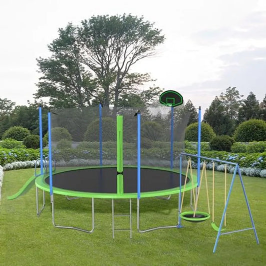 Outdoor Recreational Trampoline For Kids And Teens With Safety Enclosure