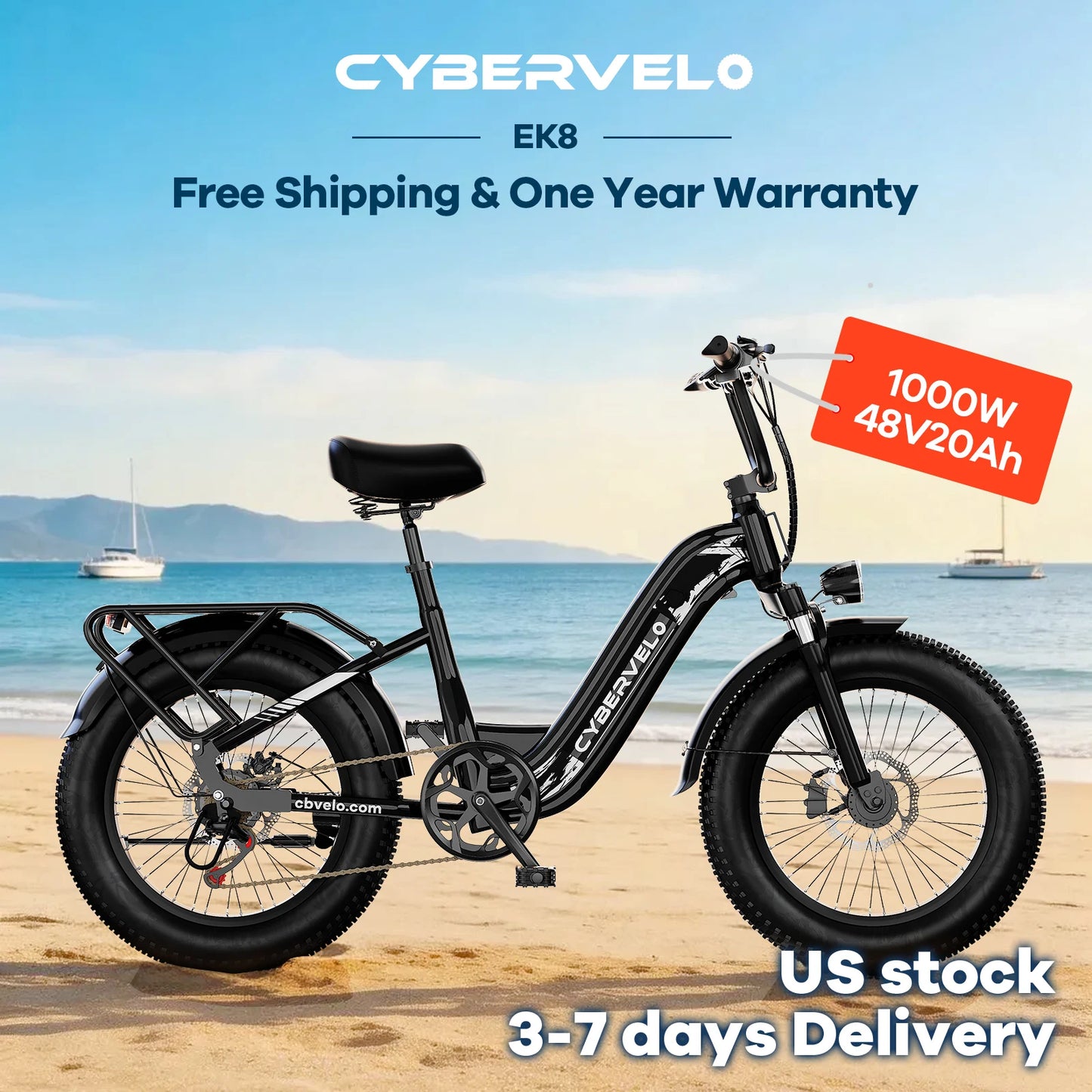 Cybervelo EK8 1000W Electric Bike 48V 20Ah Fat Tire