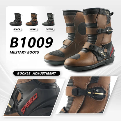 Professional Leather And Rubber Ankle Motorcycle Boots
