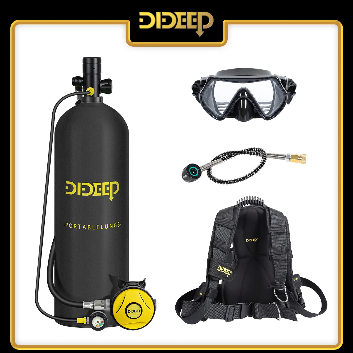 DIDEEP 4L Mini Scuba Diving Tank Set, Up to 40-60Mins Underwater Diving Time, Easy to Use Lung Bottle. Portable Diving Cylinder