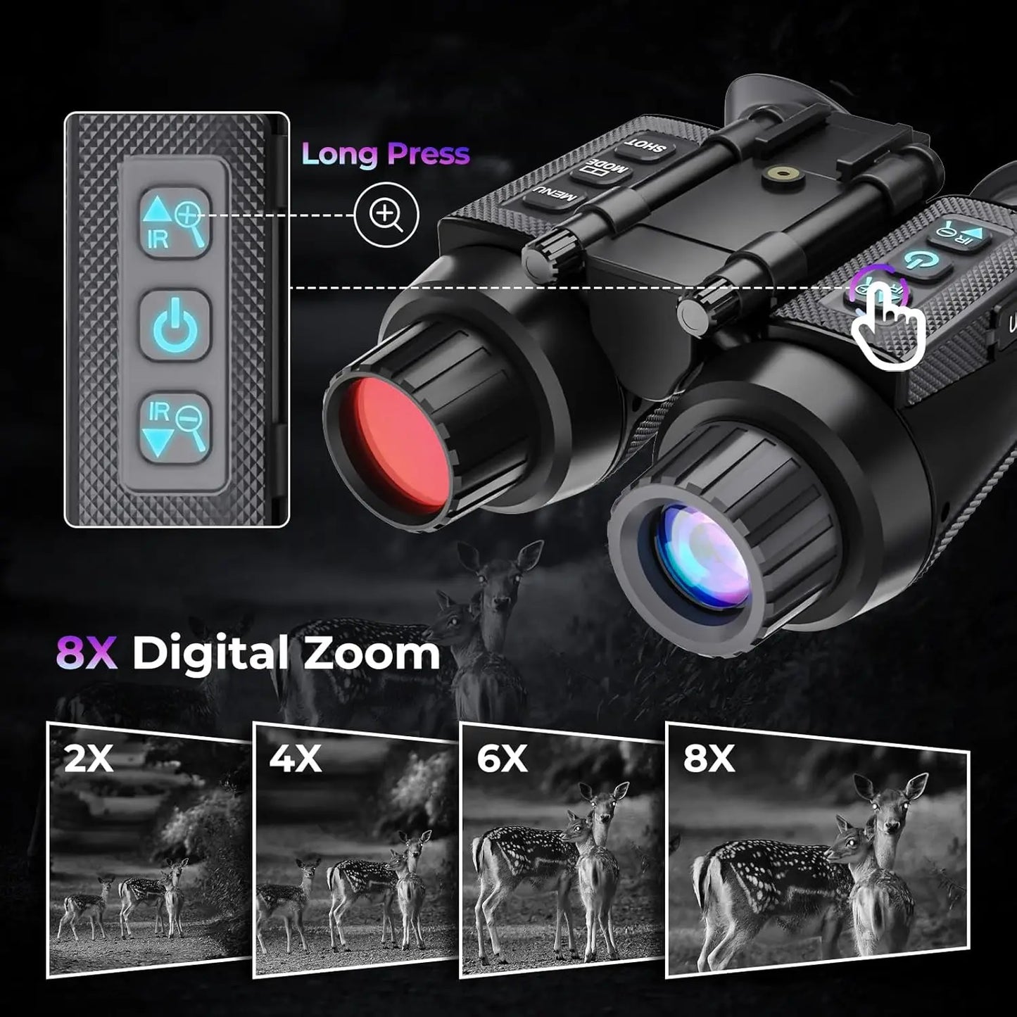 GOYOJO Head Mounted Night Vision Goggles 8X Zoom 32GB Card