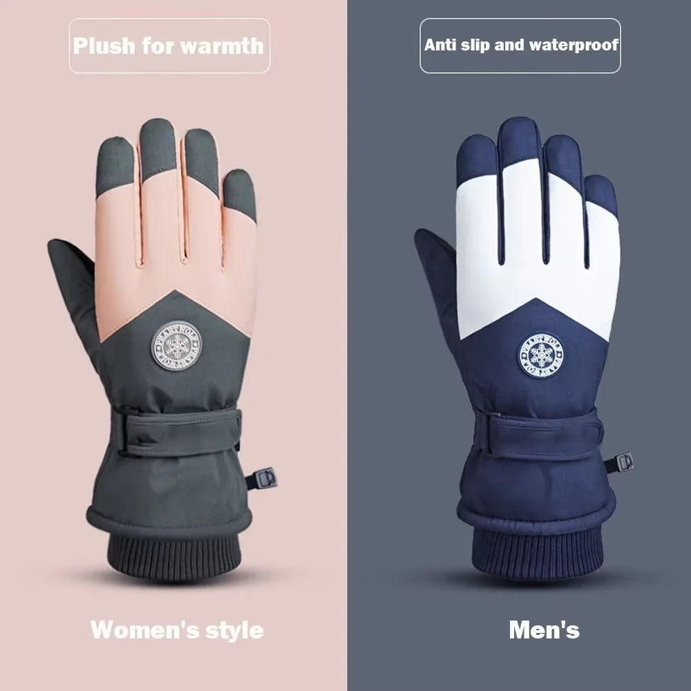Winter Unisex Snowboard Ski Gloves PU Leather Waterproof Touch Screen