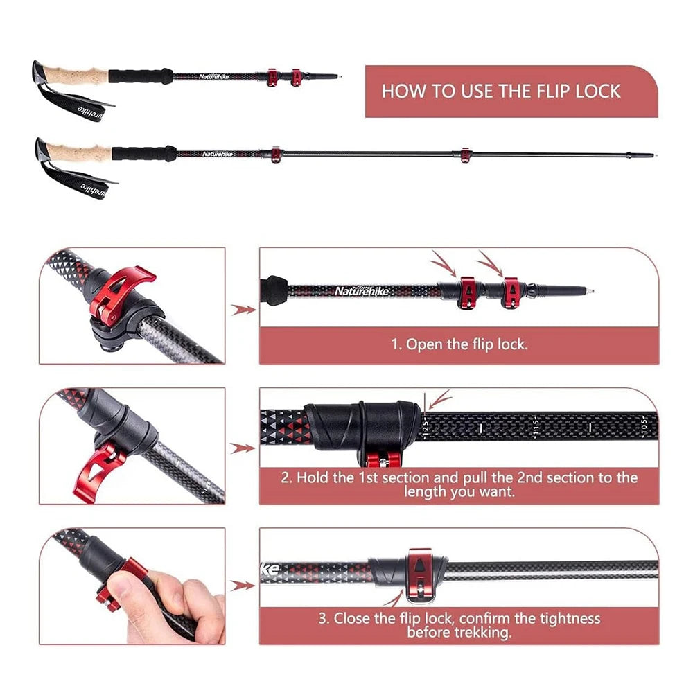 Naturehike Ultralight Carbon Fiber Trekking Poles Folding Telescopic