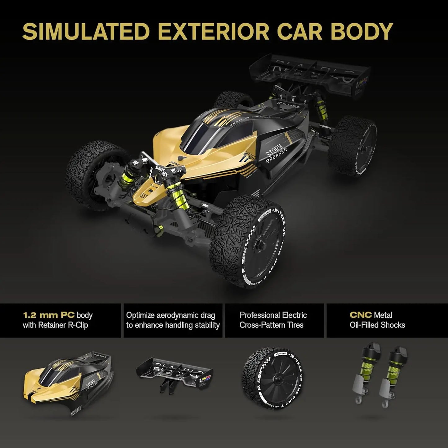 1/10 Scale Brushless RC Monster Truck, 4WD RTR Buggy, Max 50+ MPH, Waterproof, Carbon Fiber Body, Black, for Ages 14 and Up