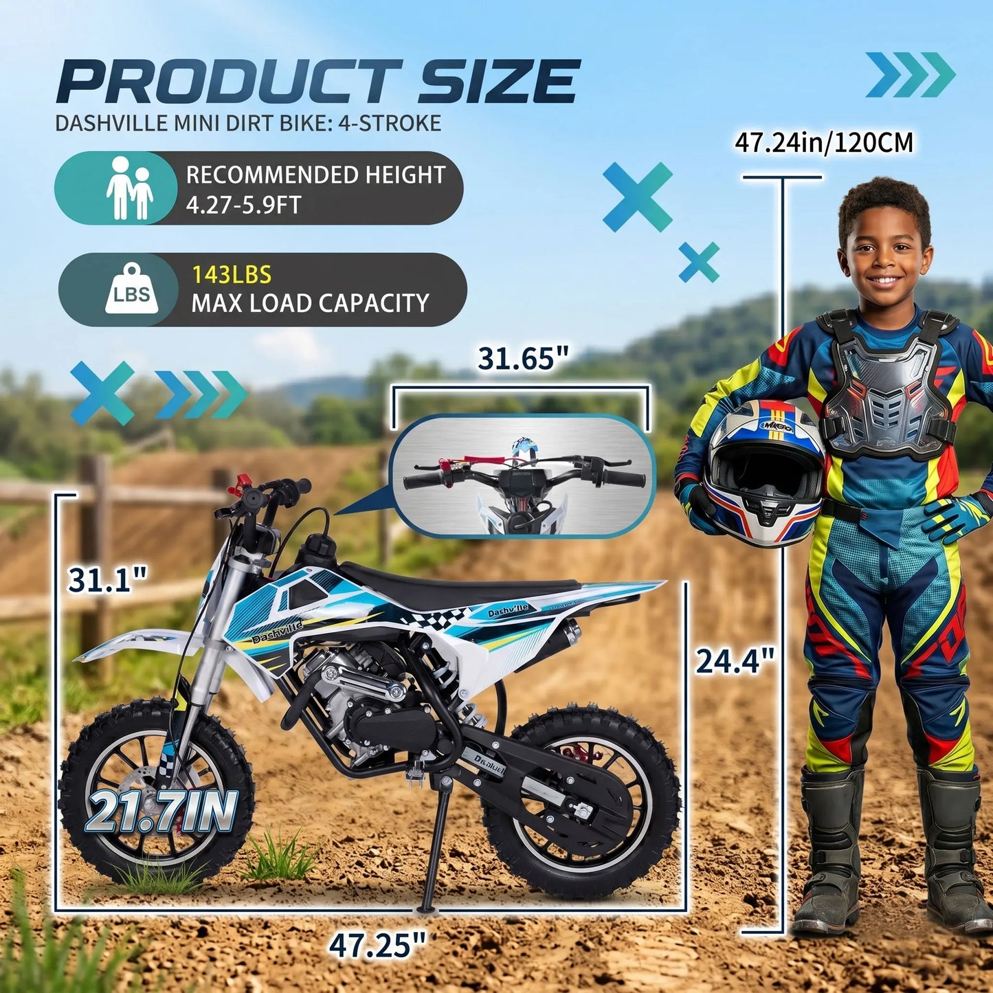 Gas Dirt Bike For Kids 4 Stroke Off Road Motocross Pit Bike