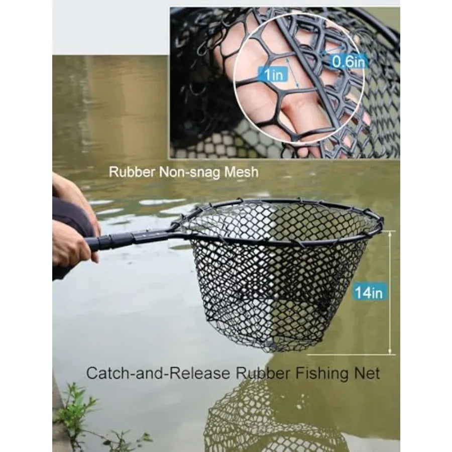 Kayak Fishing Net With 70 Telescoping Handle And Rubber Coated Frame