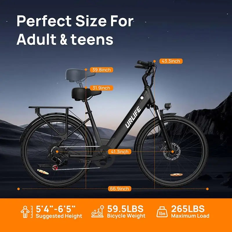 URLIFE Electric Commuter Bike 750W Brushless Motor 48V Removable Battery