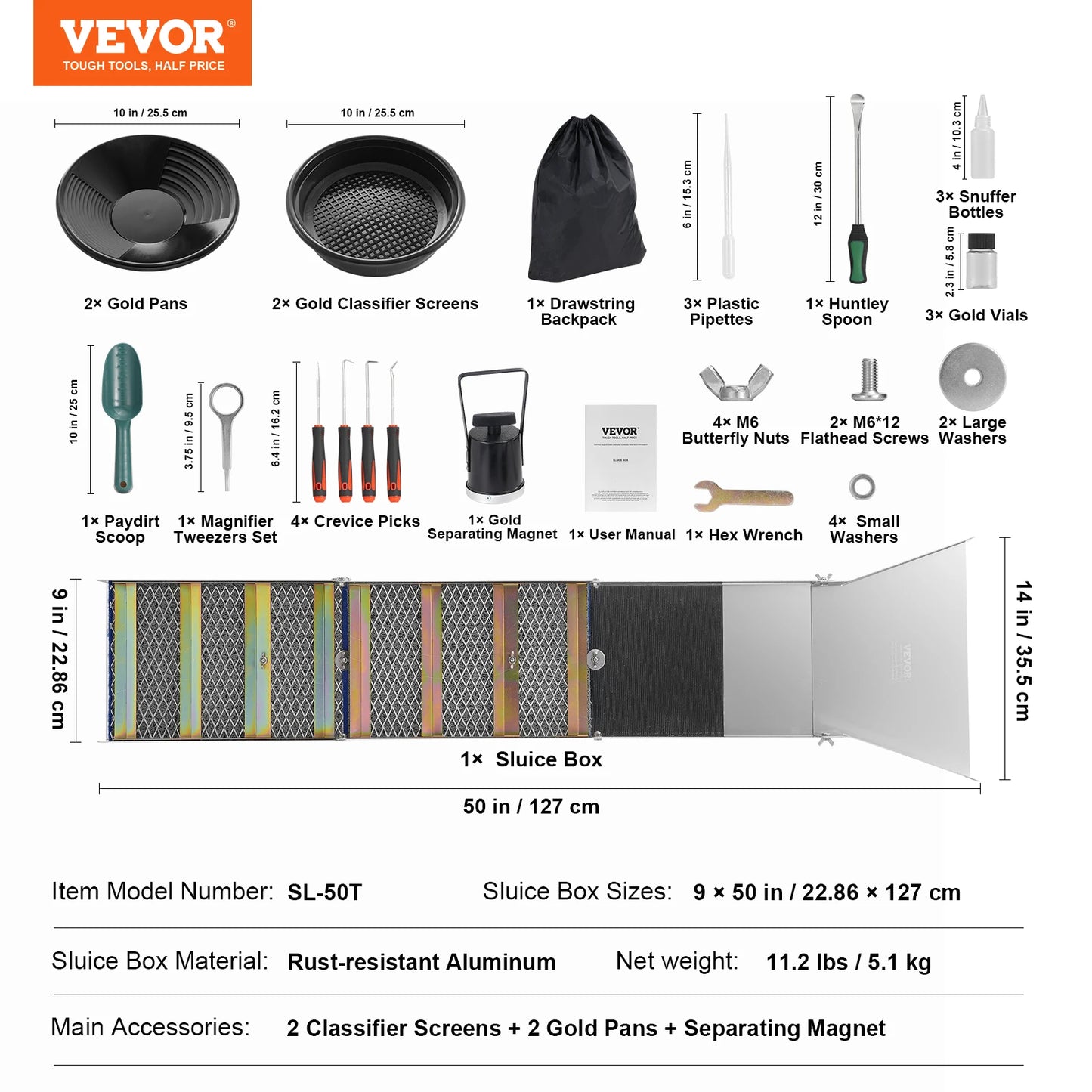Complete Sluice Box Gold Panning Kit Aluminum Alloy Prospecting