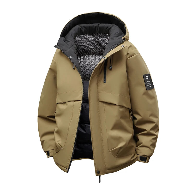 TAUVSEDI Men's Waterproof Windproof Hooded Puffer Jacket for Outdoor Wear