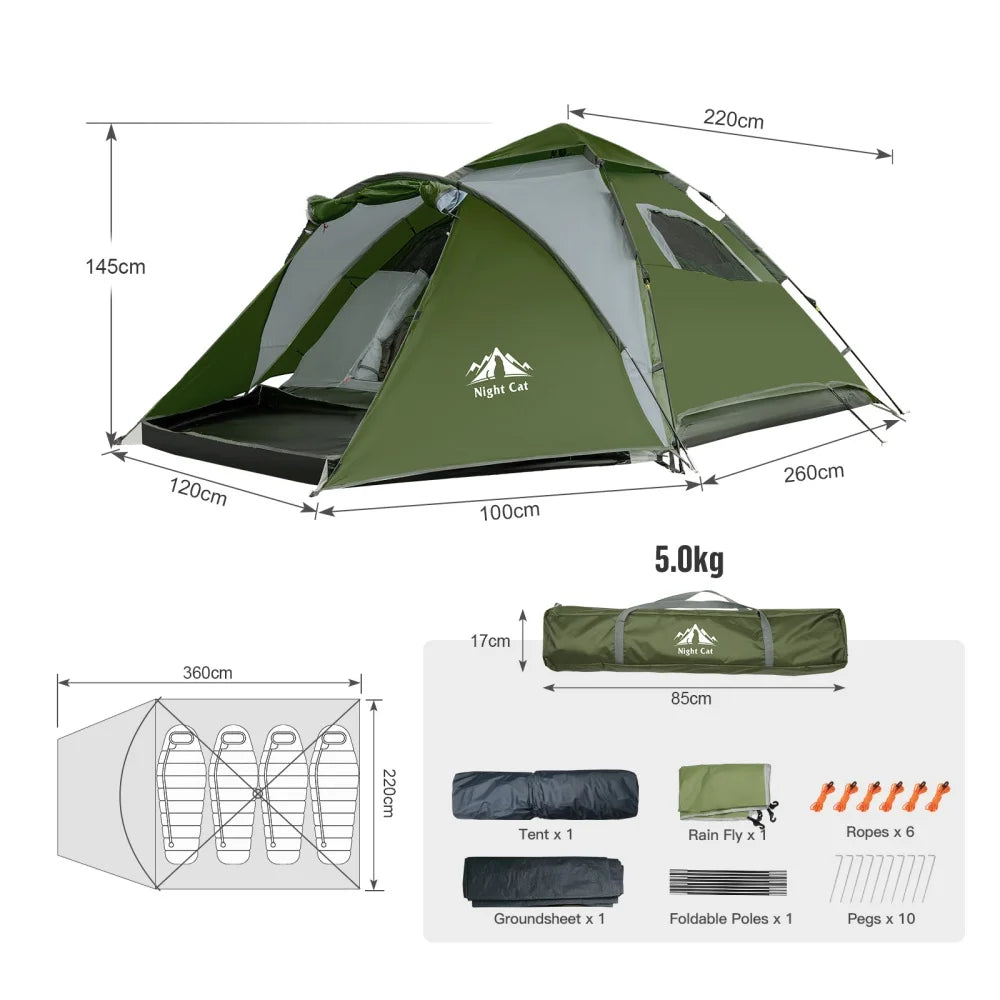 Night Cat Pop Up Tent For 2-3 Persons With Rainfly
