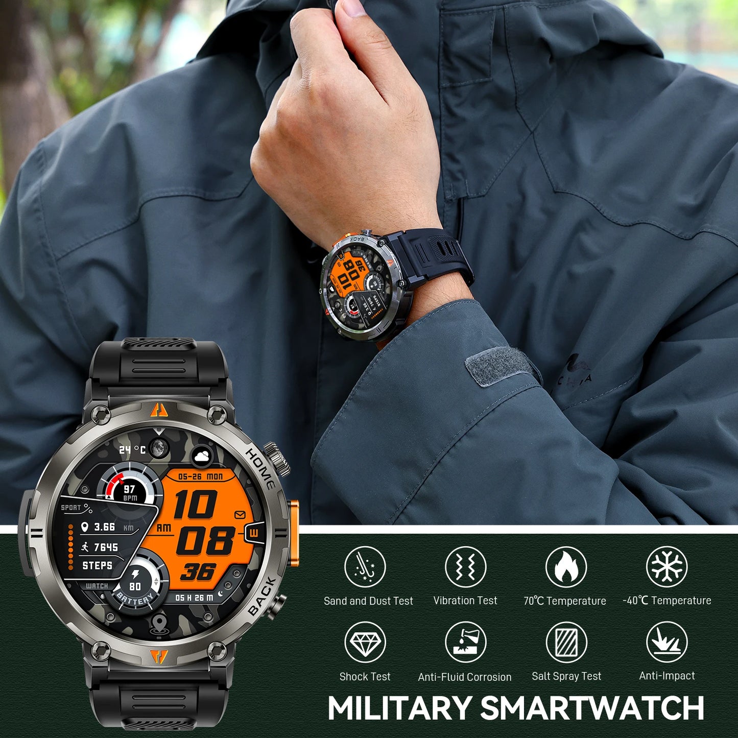 EIGIIS KE3 Smartwatch For Men Bluetooth Call Heart Rate Monitor