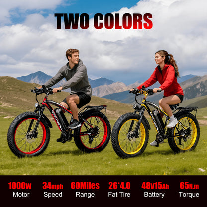 EOEOTWO 1500W Electric Bike 48V 15Ah Battery 26" 4.0 Fat Tire Ebike 34MPH High Speed Mountain Bicycle Off-Road Snow Bike for Adults