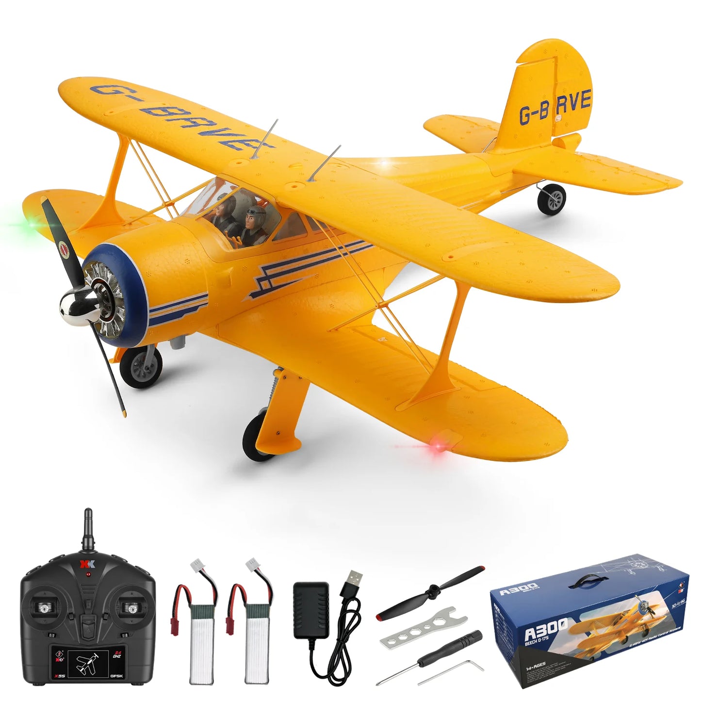 WLtoys A300 RC Plane 4CH Brushless Beechcraft D-17S 3D 6G Lights