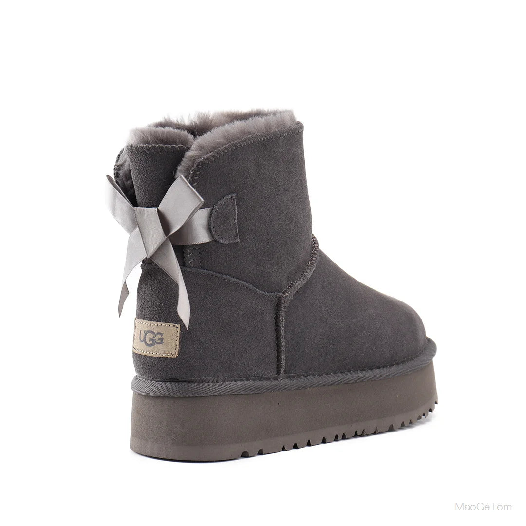 Children Winter Snow Boots with Bow and Thick Platform Sole