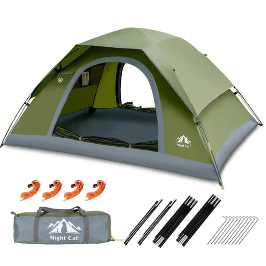Night Cat Three To Four Person Waterproof Camping Tent With Rainfly Double Layer