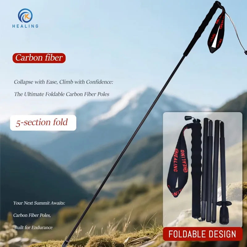 OKHEALING Carbon Fiber Trekking Poles Foldable Hiking Sticks