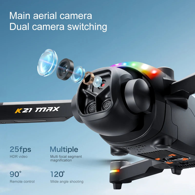 The K21MAX drone, equipped with a 4.3-inch built-in screen remote controller, is a portable remote-controlled quadcopter suitable for beginners. It supports optical flow hovering, automatic return-to-home, and makes a great h