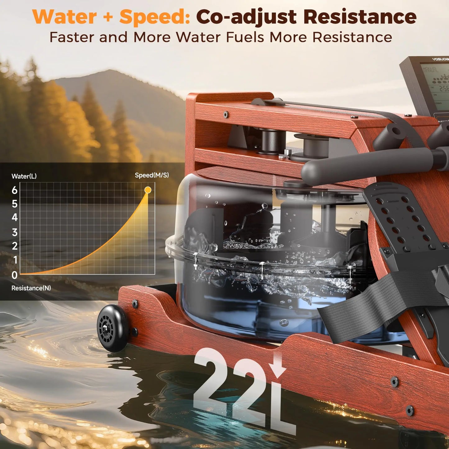 YOSUDA Water Rowing Machine For Home Use Foldable With Monitor