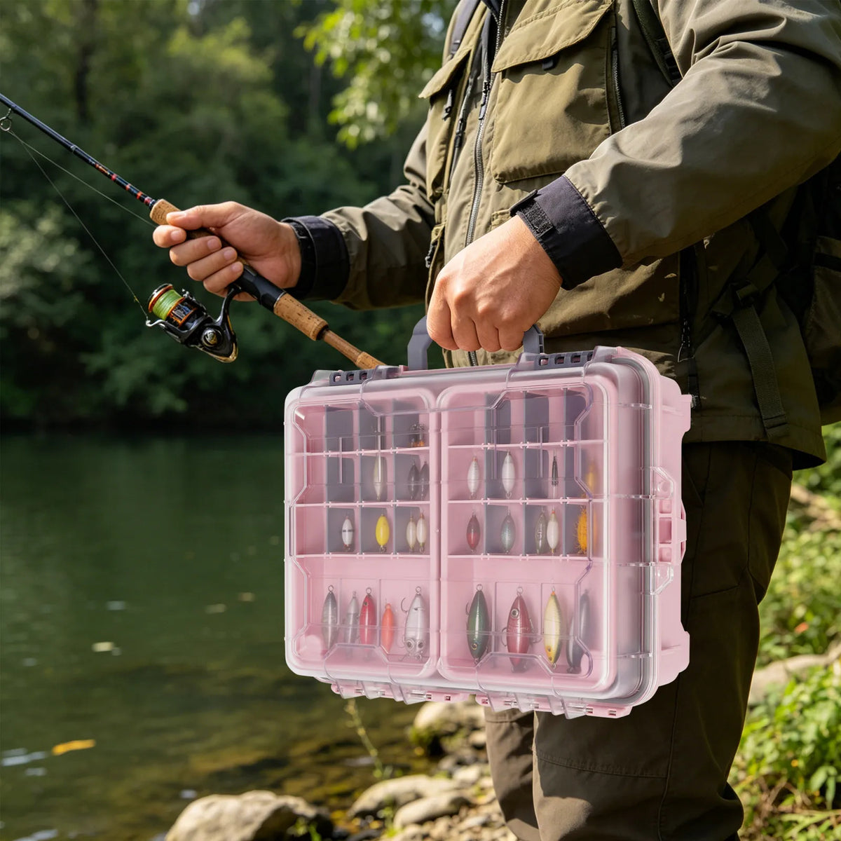 Waterproof Multi Layer Fishing Tackle Storage Box Double Lock