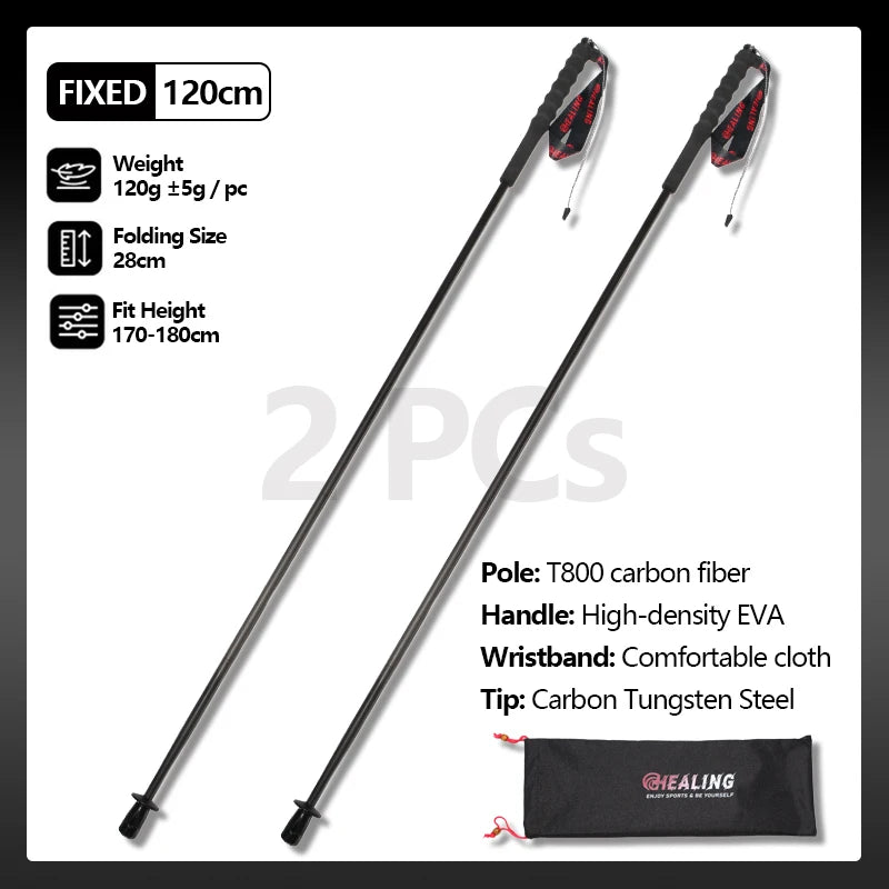 OKHEALING Ultralight Carbon Fiber Trekking Poles Antishock FiveSection