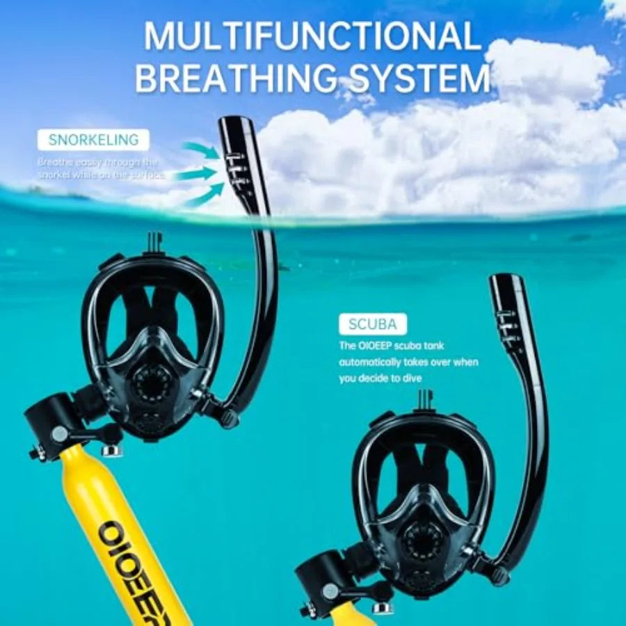 Recreational diving: aluminum mini scuba tank with sub-mask black 0.5L portable lung tank with mouthpiece for underwater breath