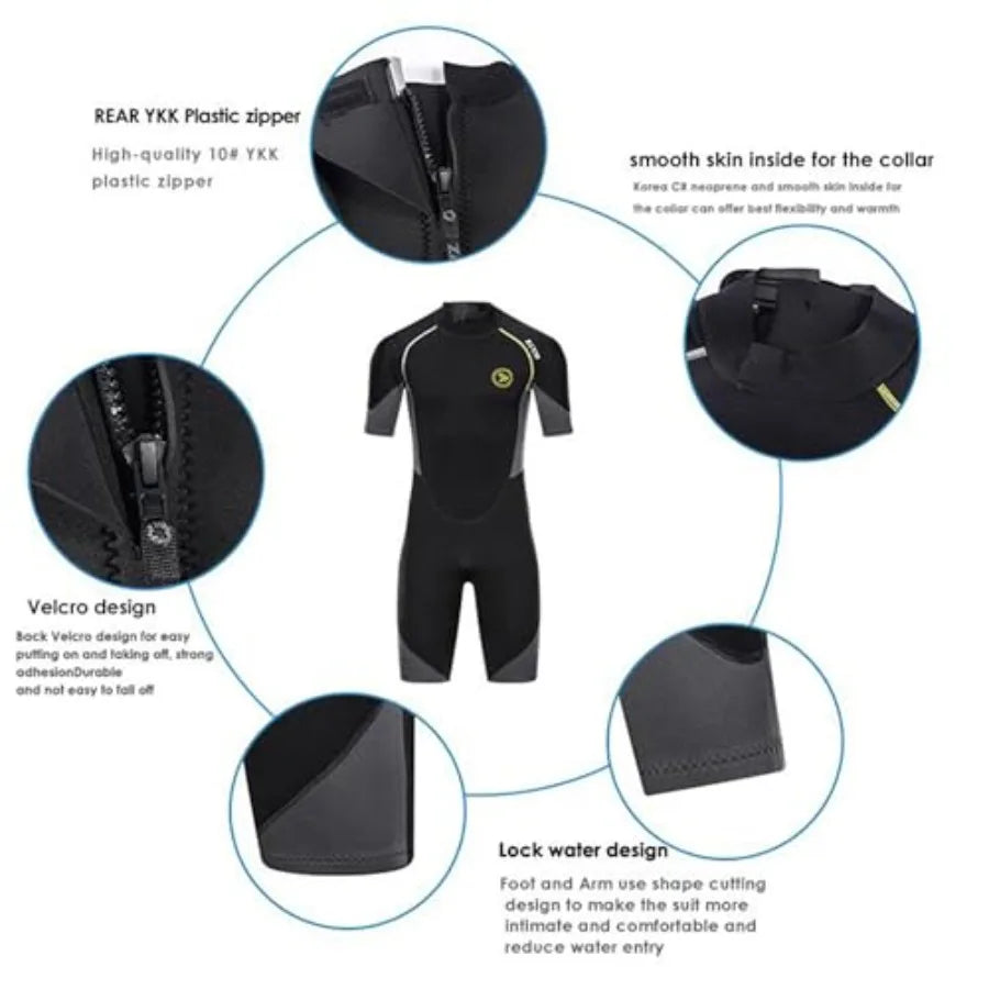 Men's Wetsuits 1.5/ Premium Neoprene Back Zip Shorty Dive Skin for Spearfishing, Snorkeling, Surfing, Canoeing, Scuba Diving Su