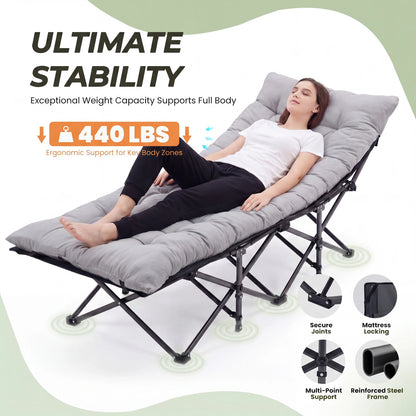 JHK Folding Camping Bed Lounge Chair With Sturdy Carbon Steel Frame