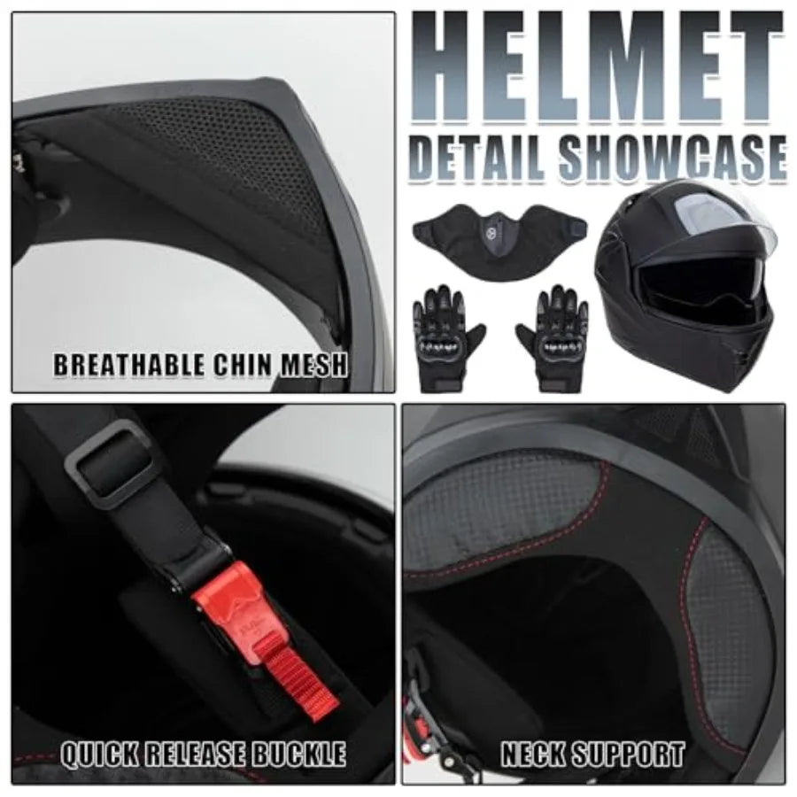 Motorcycle Street Riding Helmet Polycarbonate Shell DOT Approved Dual Visor