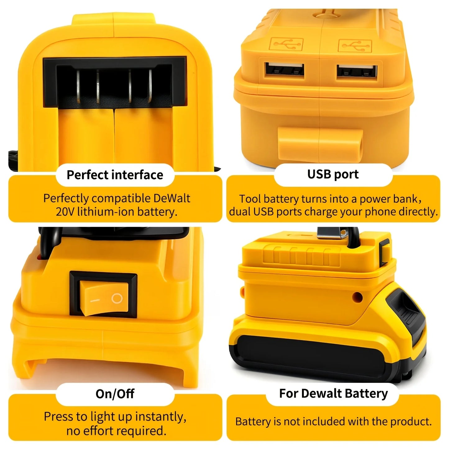 Outdoor LED Spotlight With Dual USB Ports For Dewalt 20V