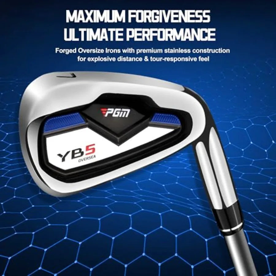 Golf club set for beginners: graphite shafts, black and silver finish, complete 14-piece right-handed set including 460cc drive