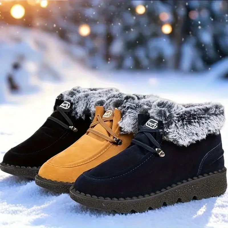 Women Suede Winter Ankle Snow Boots With Furry And Rubber Soles