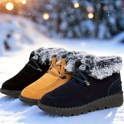 Women Suede Winter Ankle Snow Boots With Furry And Rubber Soles
