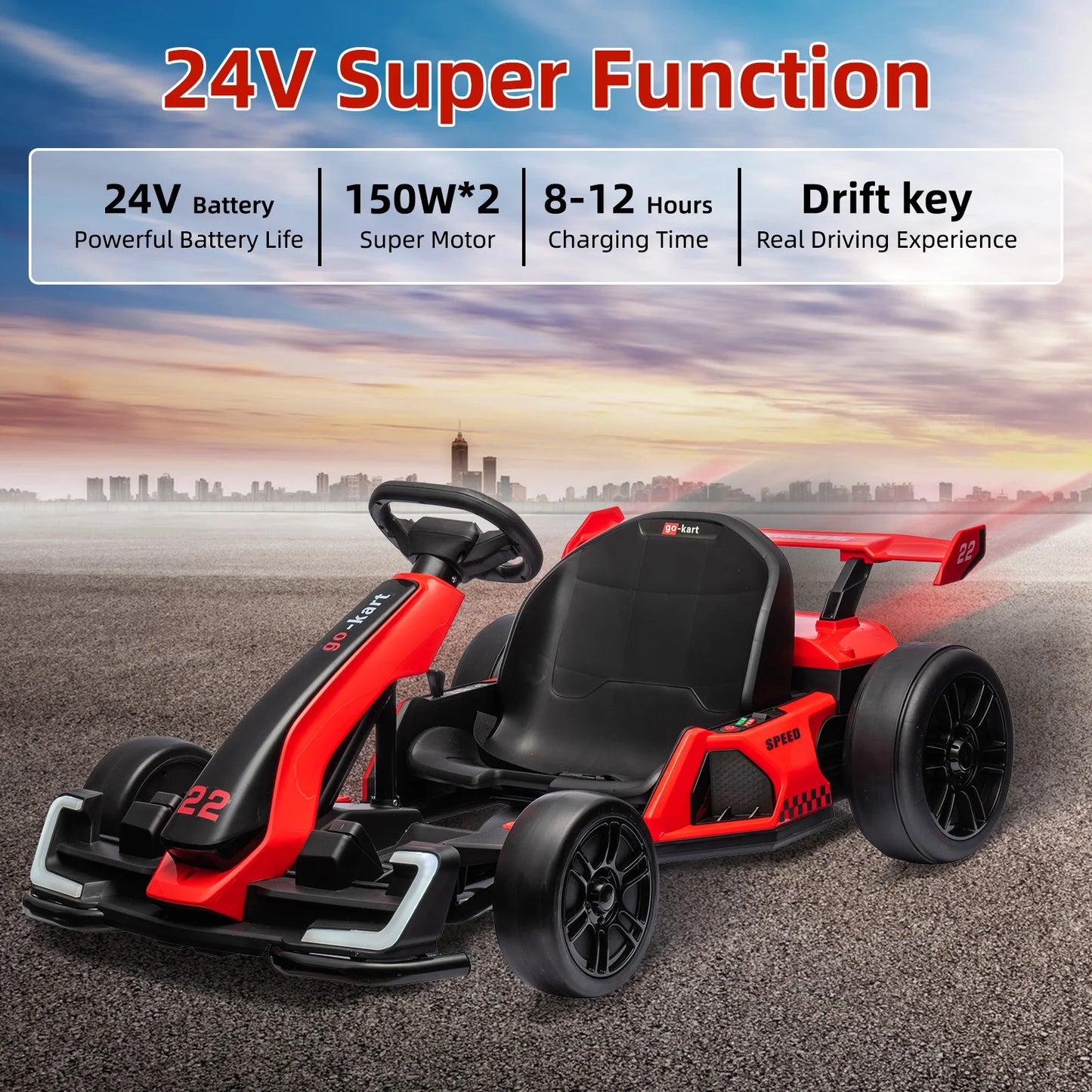 NASITIP 24V Kids Electric Go Kart 300W Motor Drift Sport