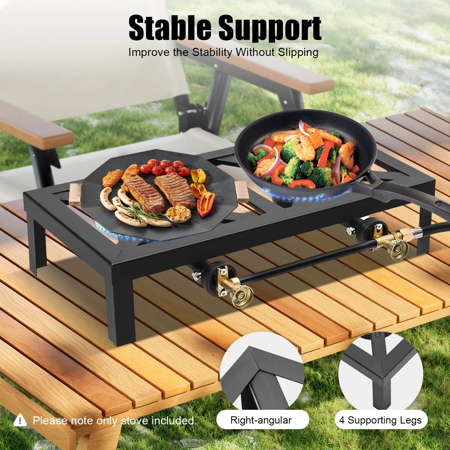 Double Burner 8000W Portable Outdoor Gas Stove With Regulator Hose