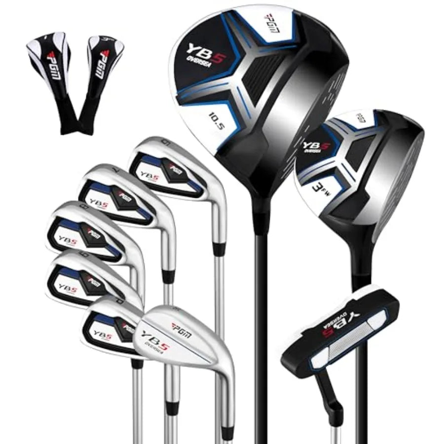 Golf club set for beginners: graphite shafts, black and silver finish, complete 14-piece right-handed set including 460cc drive