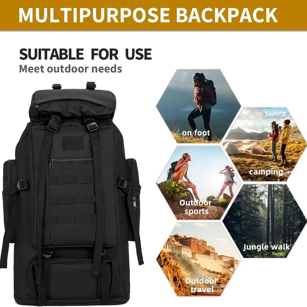 Waterproof Nylon Adjustable Hiking Backpack For Camping Travel Outdoors