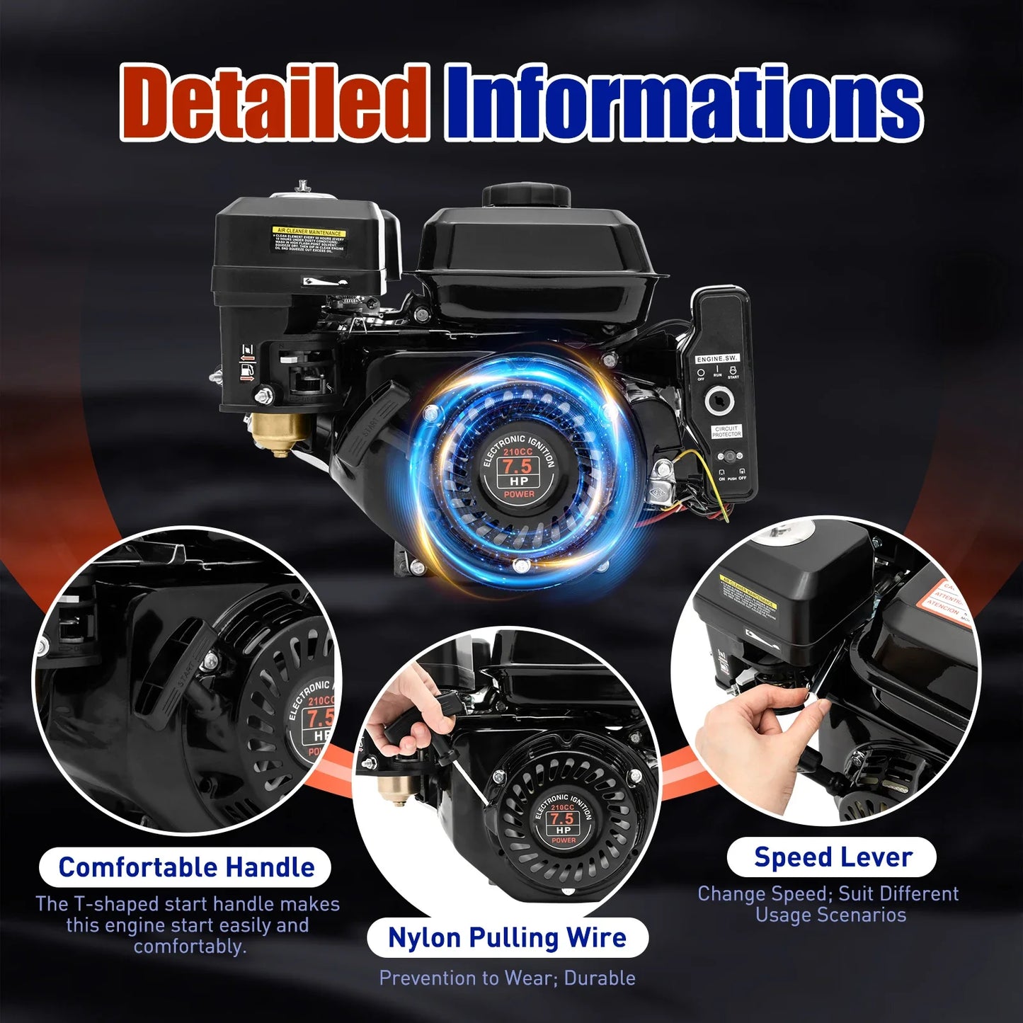 212cc Gas Go Kart Engine OHV AirCooled Pullstart Durable Performance