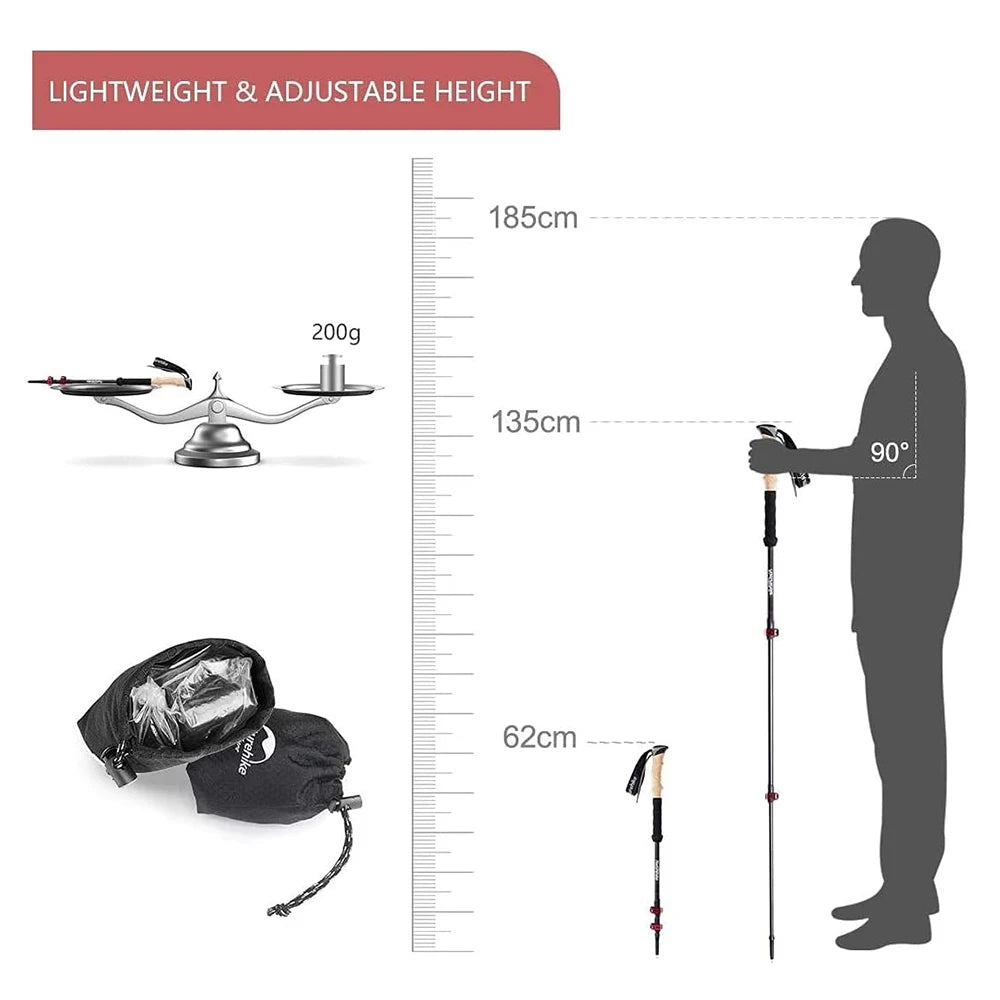 Naturehike Ultralight Carbon Fiber Trekking Poles Folding Telescopic