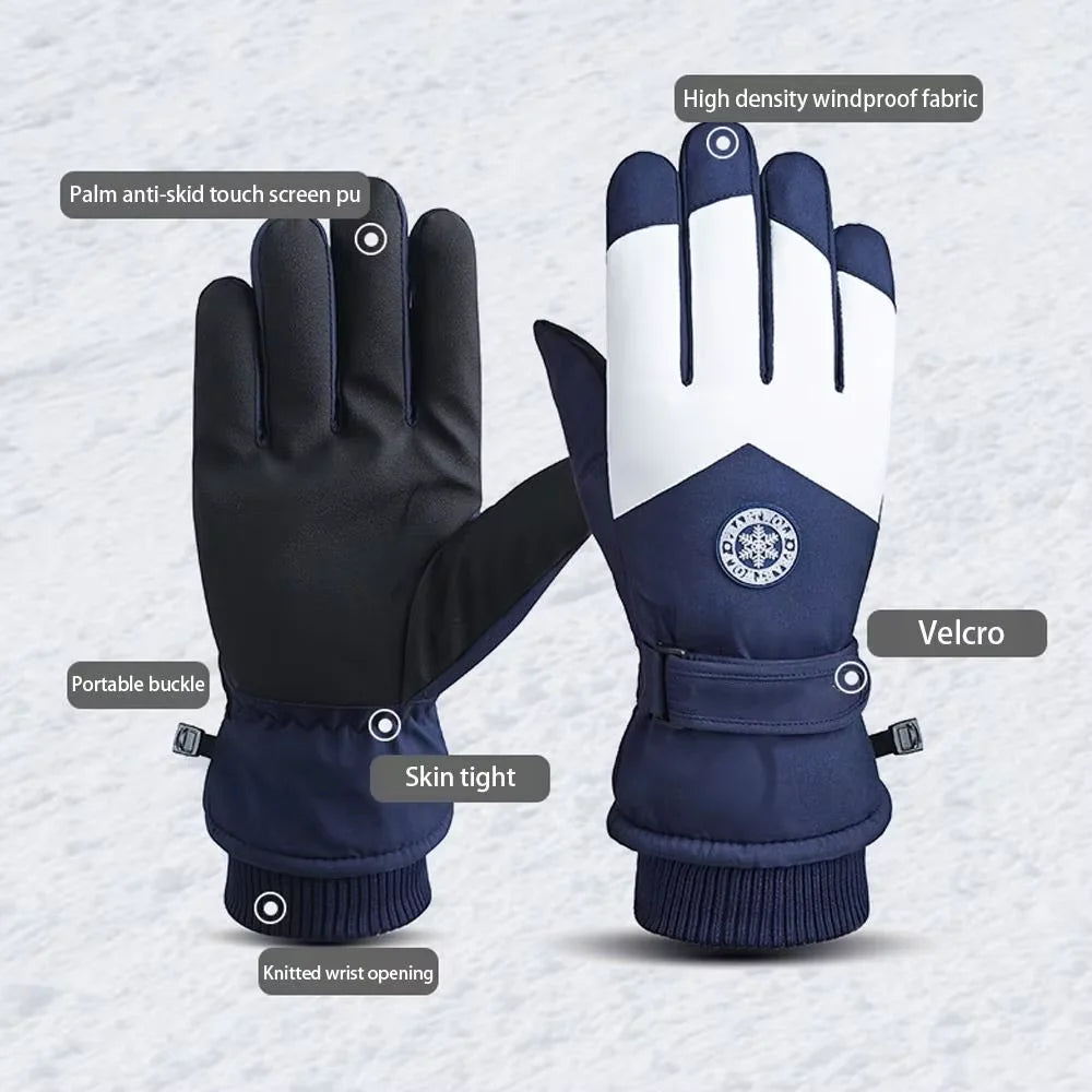 Winter Unisex Snowboard Ski Gloves PU Leather Waterproof Touch Screen