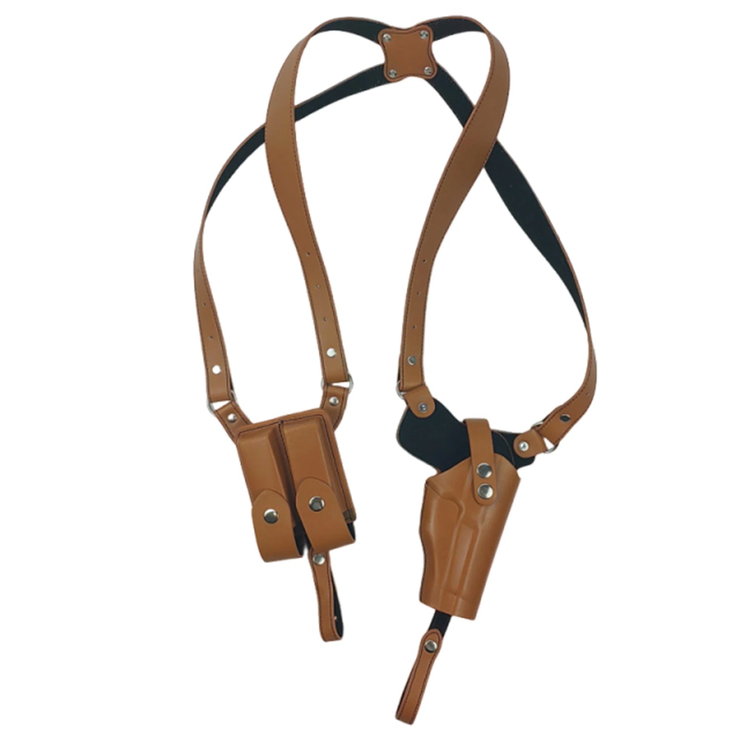 Leather  Stealth Pistol Holster with Double Magazine Pouch Adjustable Vertical Concealed Holster Fit 1911 92 92G Most Kinds of Pistols (Brown)