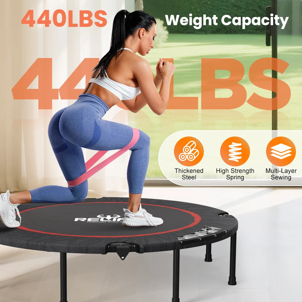48 Inch Mini Foldable Trampoline With Adjustable 5 Tier Handle Oxford Cushion