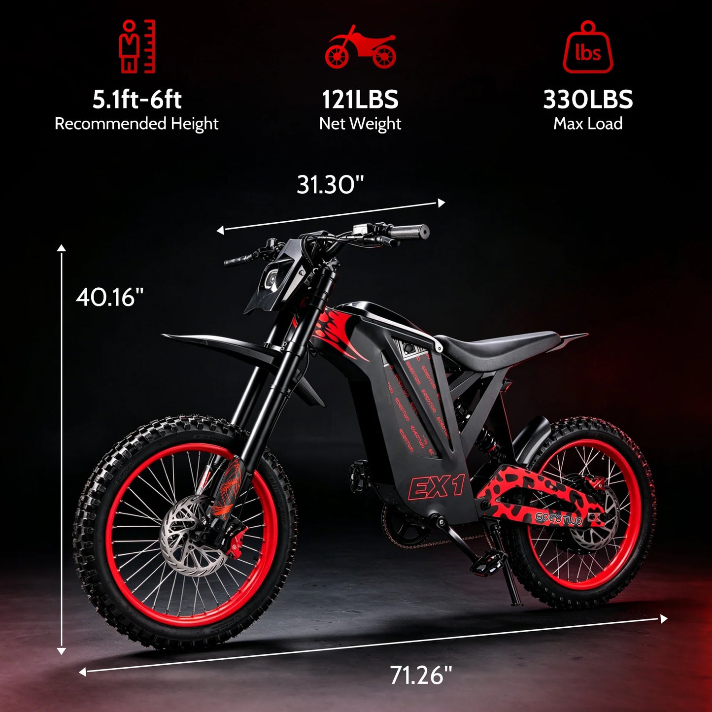 Eoeotwo 3000W Electric Dirt Bike 40Mph Offroad Mountain E-Bike