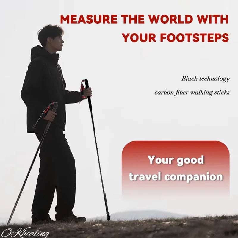 OKHEALING Carbon Fiber Trekking Poles Foldable Hiking Sticks