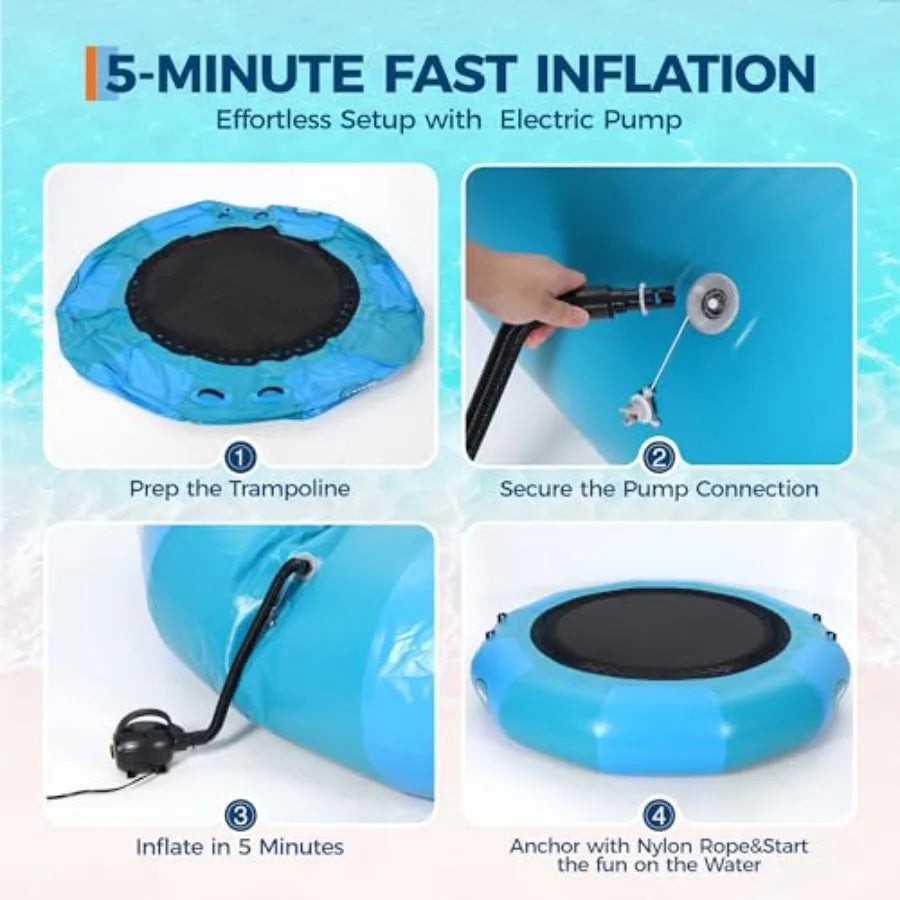 Inflatable PVC Water Trampoline With Electric Pump And Rope Ladder