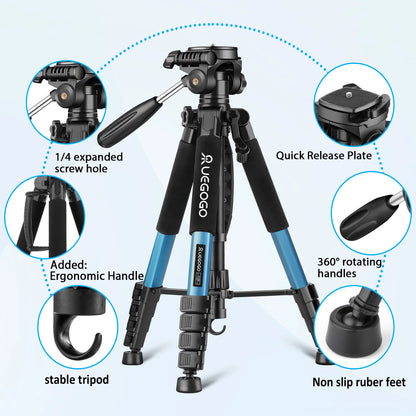 74" Professional Camera Tripod – Heavy-Duty Support for DSLR, Mobile & Projector |  Vlogging Tripod with Carry Bag